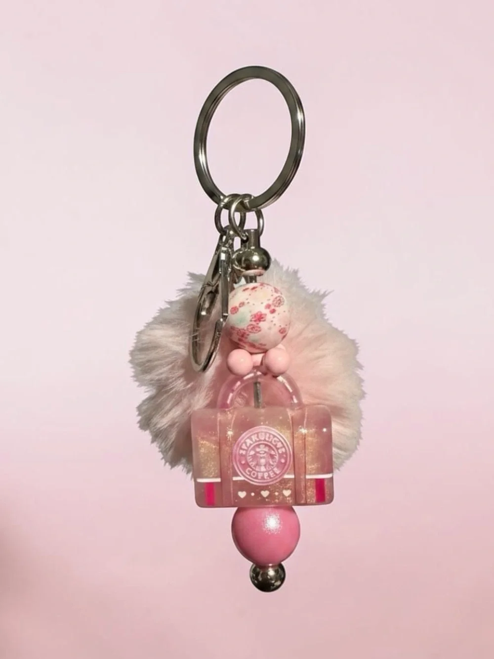 Pink Drink Sparkle Beaded Keychain & Bag Charm | Cute Coffee Lover Gift